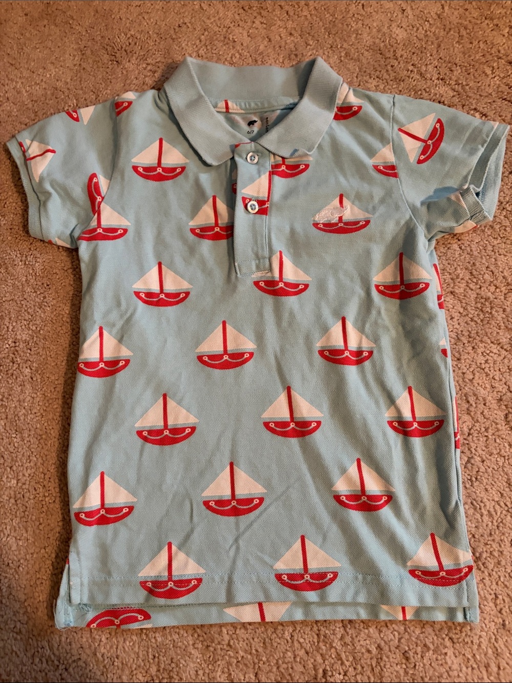 Light Blue Kids Polo with Red Sailboat Print